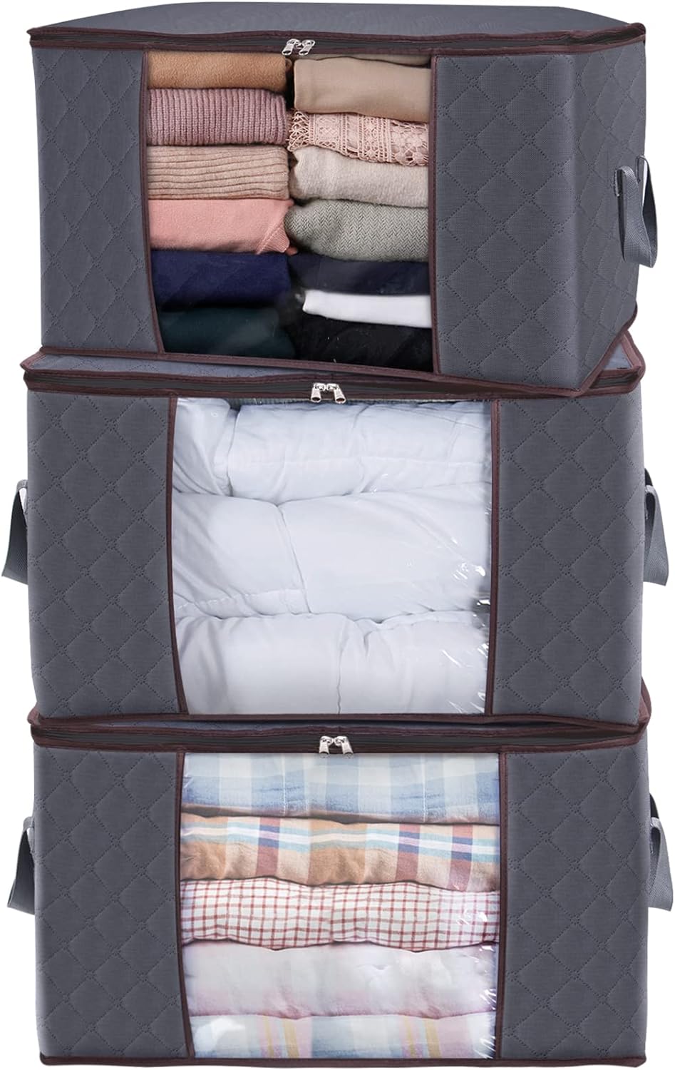 Large Capacity Clothing Storage Bag With Reinforced Handle, Thick Fabric, Foldable, Sturdy Zipper, 1 Set Of 3 Bags, 90L, Gray Large Capacity Clothing Storage Bag With Reinforced Handle, Thick Fabric, Foldable, Sturdy Zipper, 1 Set Of 3 Bags, 90L, Gray