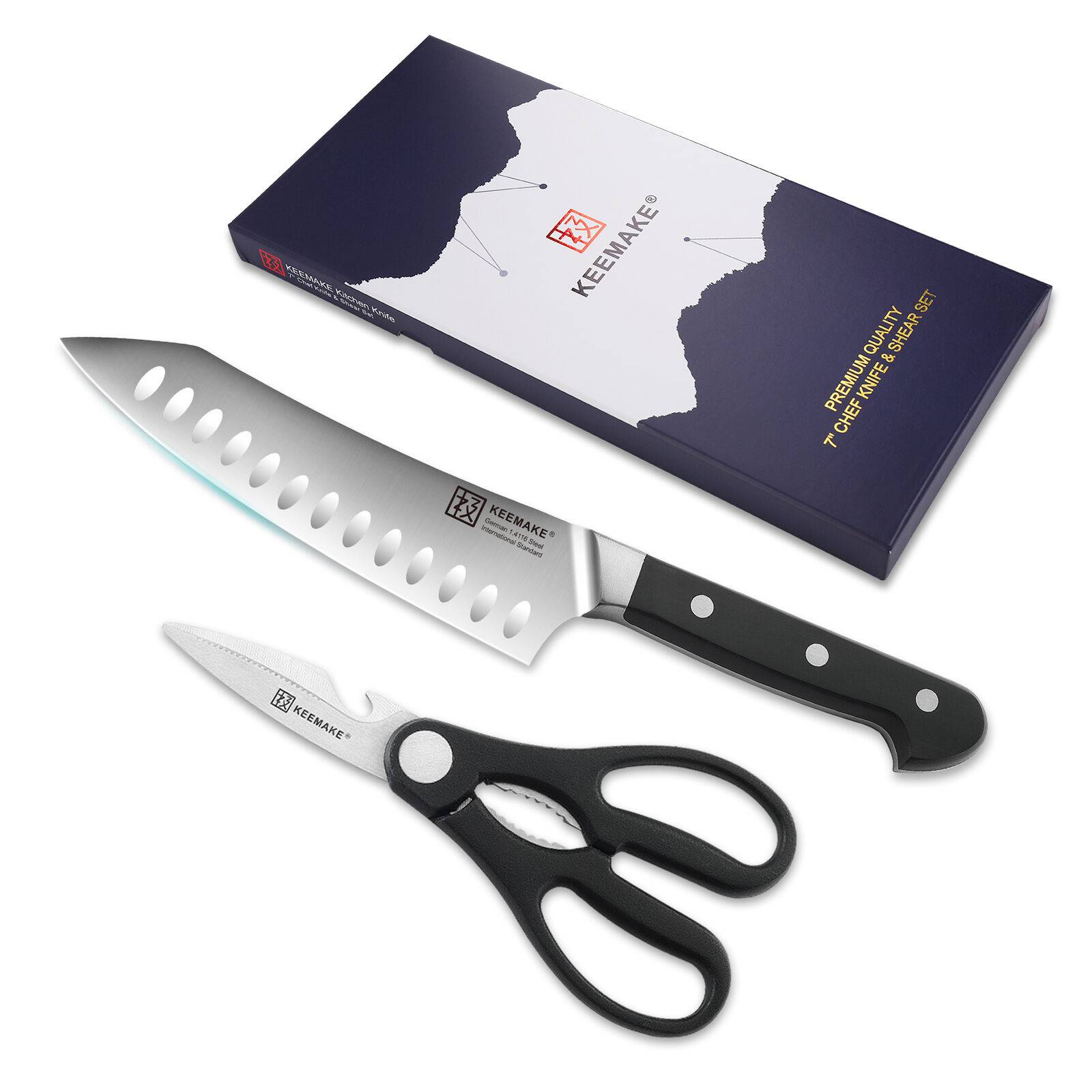 2Pcs Chef Knife Set Stainless Steel Kitchen Shears Scissor Cutlery Slicing Gift 2Pcs Chef Knife Set Stainless Steel Kitchen Shears Scissor Cutlery Slicing Gift