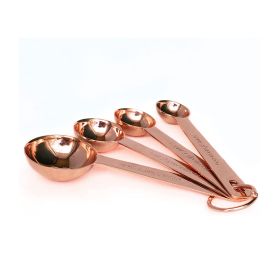 Kitchen Accessories 4Pcs/Set Measuring Cups Spoons Stainless Steel Plated Copper Wooden Handle Cooking Baking Tools