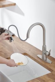 Kitchen Sink Faucet with Pull Out Sprayer Brushed Nickle,Stainless Steel High Arc Kitchen Sink Faucet