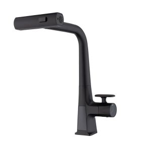 Matte Black Waterfall Kitchen Faucet with Temperature Display, Single Handle Kitchen Faucet with Pull Down Sprayer, Modern Kitchen Sink Faucet